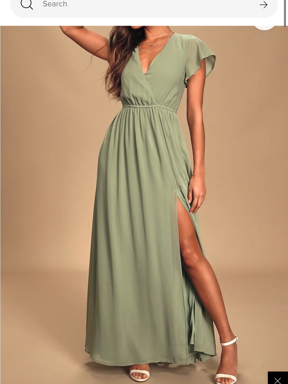 Lulu's Sage Green Flutter Sleeve Maxi Dress with Side Slit